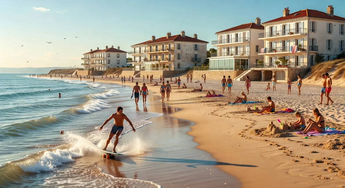 Littoral ouest de l'île d'Oléron avec plages, hôtels, et vacanciers sous le soleil d'été